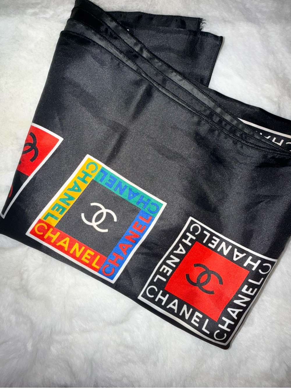 Black Logo Print Scarf